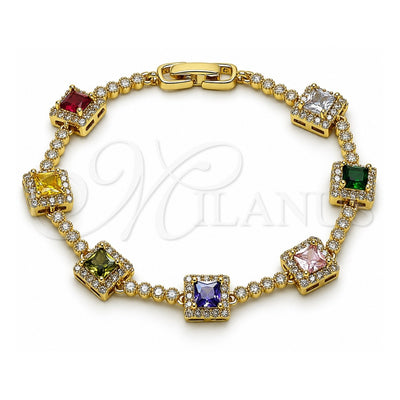 Oro Laminado Tennis Bracelet, Gold Filled Style Cluster Design, with Multicolor and White Cubic Zirconia, Polished, Golden Finish, 03.283.0526.07 (Thickness, 8 Inches Length)