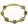 Oro Laminado Tennis Bracelet, Gold Filled Style Cluster Design, with Multicolor and White Cubic Zirconia, Polished, Golden Finish, 03.283.0526.07 (Thickness, 8 Inches Length)