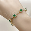 Oro Laminado Tennis Bracelet, Gold Filled Style Cluster Design, with Green and White Cubic Zirconia, Polished, Golden Finish, 03.283.0526.1.07