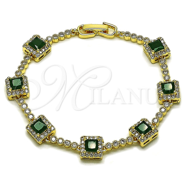 Oro Laminado Tennis Bracelet, Gold Filled Style Cluster Design, with Green and White Cubic Zirconia, Polished, Golden Finish, 03.283.0526.1.07