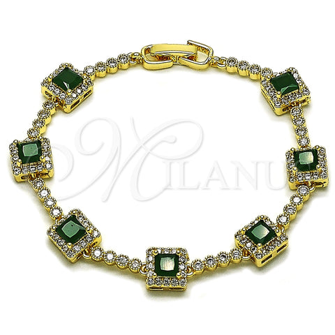 Oro Laminado Tennis Bracelet, Gold Filled Style Cluster Design, with Green and White Cubic Zirconia, Polished, Golden Finish, 03.283.0526.1.07