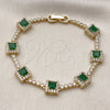 Oro Laminado Tennis Bracelet, Gold Filled Style Cluster Design, with Green and White Cubic Zirconia, Polished, Golden Finish, 03.283.0526.1.07 (Thickness, 8 Inches Length)