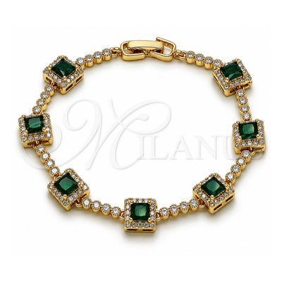 Oro Laminado Tennis Bracelet, Gold Filled Style Cluster Design, with Green and White Cubic Zirconia, Polished, Golden Finish, 03.283.0526.1.07 (Thickness, 8 Inches Length)