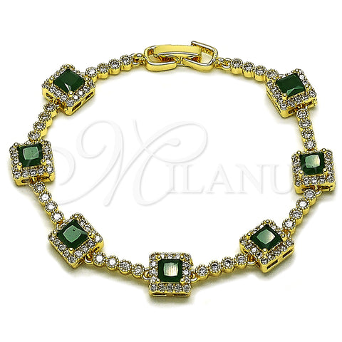 Oro Laminado Tennis Bracelet, Gold Filled Style Cluster Design, with Green and White Cubic Zirconia, Polished, Golden Finish, 03.283.0526.1.07 (Thickness, 8 Inches Length)