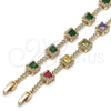 Oro Laminado Tennis Bracelet, Gold Filled Style Cluster Design, with Green and White Cubic Zirconia, Polished, Golden Finish, 03.283.0526.1.07 (Thickness, 8 Inches Length)