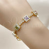 Oro Laminado Tennis Bracelet, Gold Filled Style Cluster Design, with Multicolor and White Cubic Zirconia, Polished, Golden Finish, 03.283.0527.07