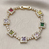 Oro Laminado Tennis Bracelet, Gold Filled Style Cluster Design, with Multicolor and White Cubic Zirconia, Polished, Golden Finish, 03.283.0527.07