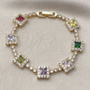 Oro Laminado Tennis Bracelet, Gold Filled Style Cluster Design, with Multicolor and White Cubic Zirconia, Polished, Golden Finish, 03.283.0527.07 (Thickness, 7 Inches Length)