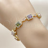 Oro Laminado Tennis Bracelet, Gold Filled Style Cluster Design, with Multicolor and White Cubic Zirconia, Polished, Golden Finish, 03.283.0528.07