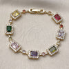 Oro Laminado Tennis Bracelet, Gold Filled Style Cluster Design, with Multicolor and White Cubic Zirconia, Polished, Golden Finish, 03.283.0528.07
