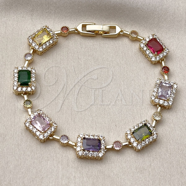 Gold Filled Bracelet — Tennis Bracelet Cluster Design with Multicolor and White — alternate product view — SKU 162287 | Oro Laminado brazalete — Tennis Bracelet Cluster diseño with Multicolor and blanco — SKU 162287