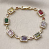 Oro Laminado Tennis Bracelet, Gold Filled Style Cluster Design, with Multicolor and White Cubic Zirconia, Polished, Golden Finish, 03.283.0528.07 (09 MM Thickness, 8 Inches Length)