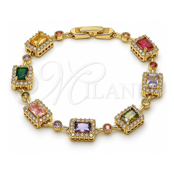 Oro Laminado Tennis Bracelet, Gold Filled Style Cluster Design, with Multicolor and White Cubic Zirconia, Polished, Golden Finish, 03.283.0528.07 (09 MM Thickness, 8 Inches Length)