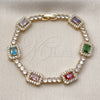 Oro Laminado Tennis Bracelet, Gold Filled Style Cluster Design, with Multicolor and White Cubic Zirconia, Polished, Golden Finish, 03.283.0529.07 (Thickness, 7 Inches Length)