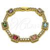 Oro Laminado Tennis Bracelet, Gold Filled Style Cluster Design, with Multicolor and White Cubic Zirconia, Polished, Golden Finish, 03.283.0529.07 (Thickness, 7 Inches Length)