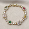 Oro Laminado Tennis Bracelet, Gold Filled Style Baguette and Cluster Design, with Multicolor and White Cubic Zirconia, Polished, Golden Finish, 03.283.0530.07