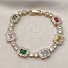 Oro Laminado Tennis Bracelet, Gold Filled Style Baguette and Cluster Design, with Multicolor and White Cubic Zirconia, Polished, Golden Finish, 03.283.0530.07 (Thickness, 7 Inches Length)