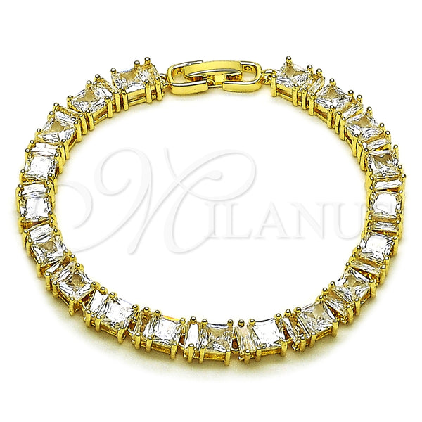 Oro Laminado Tennis Bracelet, Gold Filled Style Baguette Design, with White Cubic Zirconia, Polished, Golden Finish, 03.283.0531.07