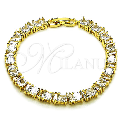 Oro Laminado Tennis Bracelet, Gold Filled Style Baguette Design, with White Cubic Zirconia, Polished, Golden Finish, 03.283.0531.07 (Thickness, 7 Inches Length)