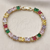 Oro Laminado Tennis Bracelet, Gold Filled Style Baguette Design, with Multicolor Cubic Zirconia, Polished, Golden Finish, 03.283.0531.1.07