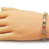 Oro Laminado Tennis Bracelet, Gold Filled Style Baguette Design, with Multicolor Cubic Zirconia, Polished, Golden Finish, 03.283.0531.1.07 (Thickness, 7 Inches Length)