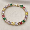 Oro Laminado Tennis Bracelet, Gold Filled Style Baguette Design, with Multicolor Cubic Zirconia, Polished, Golden Finish, 03.283.0531.1.07 (Thickness, 7 Inches Length)
