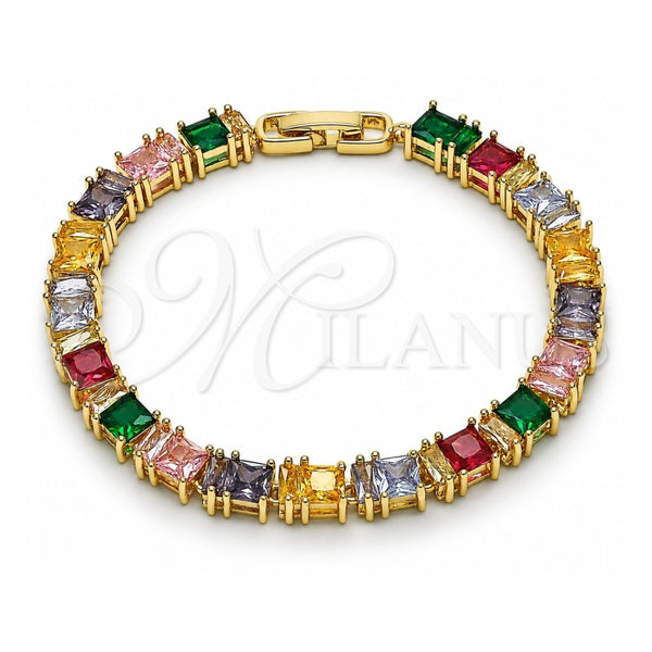 Oro Laminado Tennis Bracelet, Gold Filled Style Baguette Design, with Multicolor Cubic Zirconia, Polished, Golden Finish, 03.283.0531.1.07 (Thickness, 7 Inches Length)