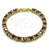 Oro Laminado Tennis Bracelet, Gold Filled Style Baguette Design, with Garnet and White Cubic Zirconia, Polished, Golden Finish, 03.283.0531.2.07