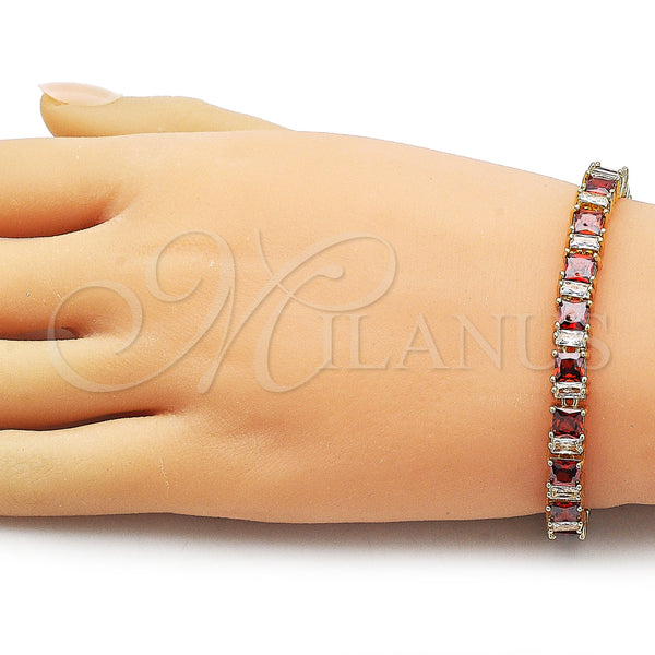 Gold Filled Bracelet — Tennis Bracelet Baguette Design with Garnet and White — alternate product view — SKU 162292 | Oro Laminado brazalete — Tennis Bracelet Baguette diseño with Garnet and blanco — SKU 162292