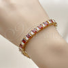 Oro Laminado Tennis Bracelet, Gold Filled Style Baguette Design, with Garnet and White Cubic Zirconia, Polished, Golden Finish, 03.283.0531.2.07 (Thickness, 7 Inches Length)