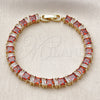 Oro Laminado Tennis Bracelet, Gold Filled Style Baguette Design, with Garnet and White Cubic Zirconia, Polished, Golden Finish, 03.283.0531.2.07 (Thickness, 7 Inches Length)