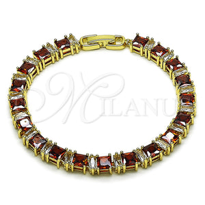 Gold Filled Bracelet — Tennis Bracelet Baguette Design with Garnet and White — main product view — SKU 162292 | Oro Laminado brazalete — Tennis Bracelet Baguette diseño with Garnet and blanco — SKU 162292