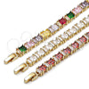 Oro Laminado Tennis Bracelet, Gold Filled Style Baguette Design, with Garnet and White Cubic Zirconia, Polished, Golden Finish, 03.283.0531.2.07 (Thickness, 7 Inches Length)
