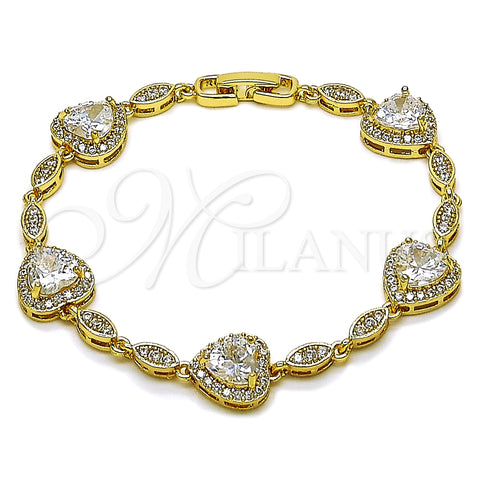 Oro Laminado Tennis Bracelet, Gold Filled Style Cluster Design, with Multicolor and White Cubic Zirconia, Polished, Golden Finish, 03.283.0532.08