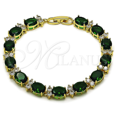 Oro Laminado Tennis Bracelet, Gold Filled Style with Green and White Cubic Zirconia, Polished, Golden Finish, 03.283.0533.1.08