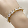 Oro Laminado Tennis Bracelet, Gold Filled Style Baguette Design, with White Cubic Zirconia and White Micro Pave, Polished, Golden Finish, 03.283.0537.07