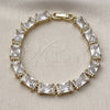 Oro Laminado Tennis Bracelet, Gold Filled Style Baguette Design, with White Cubic Zirconia and White Micro Pave, Polished, Golden Finish, 03.283.0537.07