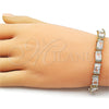 Oro Laminado Tennis Bracelet, Gold Filled Style Baguette Design, with White Cubic Zirconia and White Micro Pave, Polished, Golden Finish, 03.283.0537.07 (Thickness, 7 Inches Length)