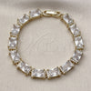 Oro Laminado Tennis Bracelet, Gold Filled Style Baguette Design, with White Cubic Zirconia and White Micro Pave, Polished, Golden Finish, 03.283.0537.07 (Thickness, 7 Inches Length)
