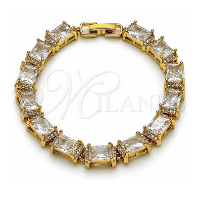 Oro Laminado Tennis Bracelet, Gold Filled Style Baguette Design, with White Cubic Zirconia and White Micro Pave, Polished, Golden Finish, 03.283.0537.07 (Thickness, 7 Inches Length)