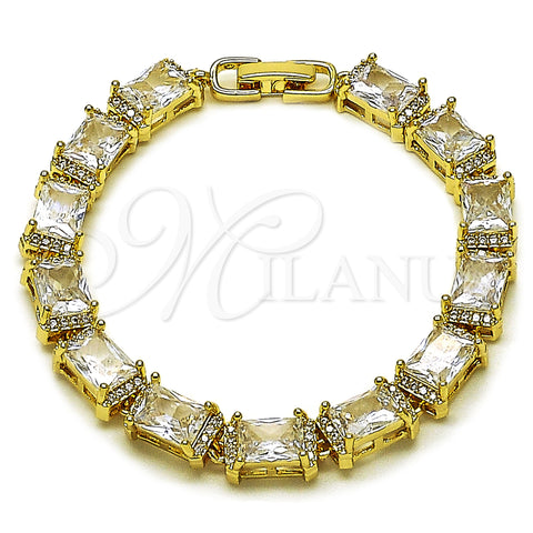 Oro Laminado Tennis Bracelet, Gold Filled Style Baguette Design, with White Cubic Zirconia and White Micro Pave, Polished, Golden Finish, 03.283.0537.07 (Thickness, 7 Inches Length)
