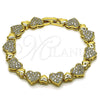 Oro Laminado Tennis Bracelet, Gold Filled Style Heart Design, with White Cubic Zirconia, Polished, Golden Finish, 03.283.0541.07 (Thickness, 7 Inches Length)