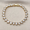 Oro Laminado Tennis Bracelet, Gold Filled Style Heart Design, with White Cubic Zirconia, Polished, Golden Finish, 03.283.0542.07