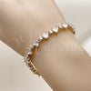 Oro Laminado Tennis Bracelet, Gold Filled Style Heart Design, with White Cubic Zirconia, Polished, Golden Finish, 03.283.0543.07