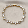 Oro Laminado Tennis Bracelet, Gold Filled Style Heart Design, with White Cubic Zirconia, Polished, Golden Finish, 03.283.0543.07