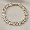 Oro Laminado Tennis Bracelet, Gold Filled Style Baguette Design, with White Cubic Zirconia, Polished, Golden Finish, 03.283.0545.07