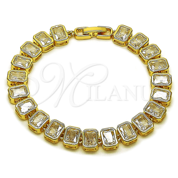 Oro Laminado Tennis Bracelet, Gold Filled Style Baguette Design, with White Cubic Zirconia, Polished, Golden Finish, 03.283.0545.07