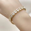 Oro Laminado Tennis Bracelet, Gold Filled Style Baguette Design, with White Cubic Zirconia, Polished, Golden Finish, 03.283.0545.07 (Thickness, 7 Inches Length)