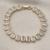 Oro Laminado Tennis Bracelet, Gold Filled Style Baguette Design, with White Cubic Zirconia, Polished, Golden Finish, 03.283.0545.07 (Thickness, 7 Inches Length)