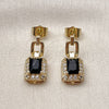 Oro Laminado Dangle Earring, Gold Filled Style Cluster Design, with Black Cubic Zirconia and White Micro Pave, Polished, Golden Finish, 02.283.0071.3